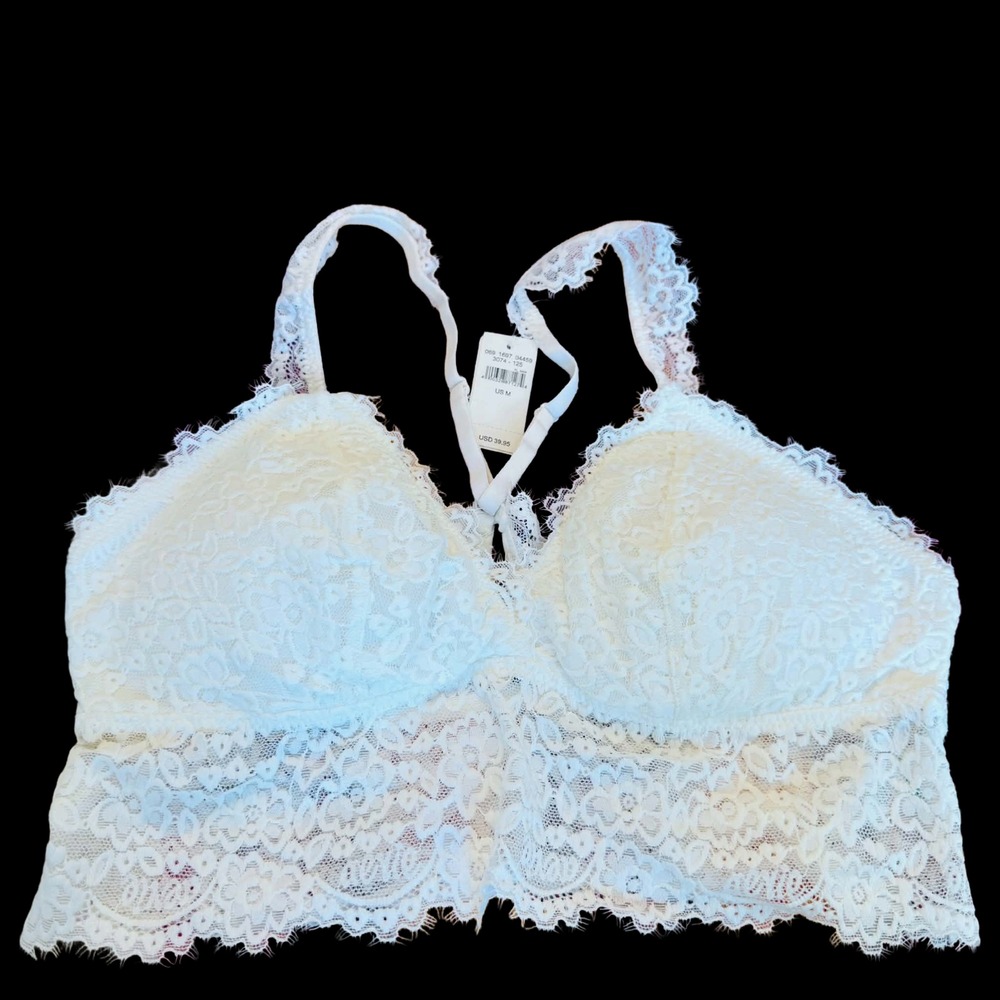 Aerie Ivory Cream Lace Longline Bralette Size M Floral Racerback Coquette NWT